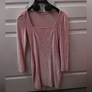 Pink Velvet Bodycon Square Neck Dress